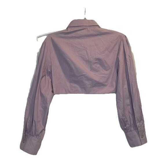 Zara Voluminous Purple Poplin Shirt Button Front Crop Puffy Sleeve Top Sz S NEW - Picture 4 of 9